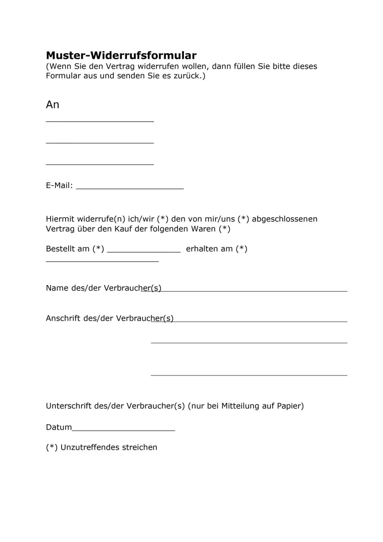 Widerrufsformular